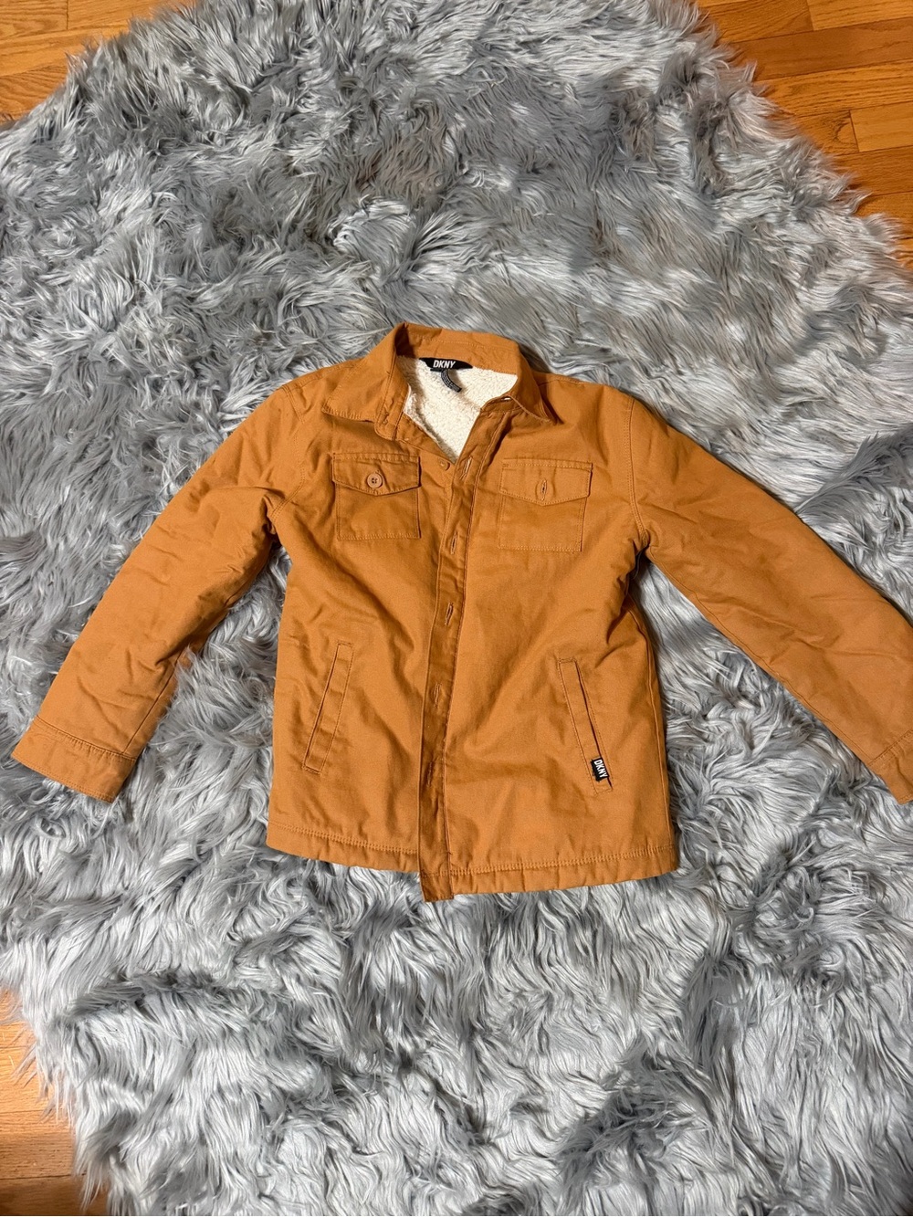 DKNY Boys Caramel Brown Sherpa-Collar Field Jacket